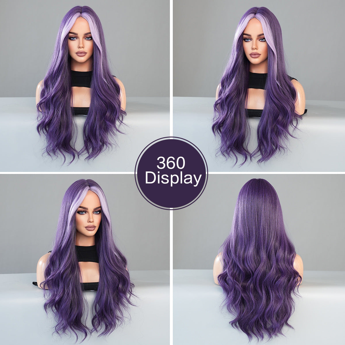 Women's Big Wave Wig, Highlight Purple Long Curly Hair, Roland Purple, Synthetic Full Machine Made Wig