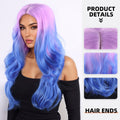 Gradient Blue Long Curly Big Wave Wig, Purple Pink to Blue Ombre, European & American Highlight, Women's Full Wig