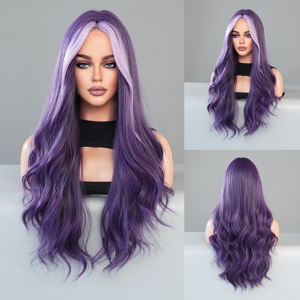 Women's Big Wave Wig, Highlight Purple Long Curly Hair, Roland Purple, Synthetic Full Machine Made Wig