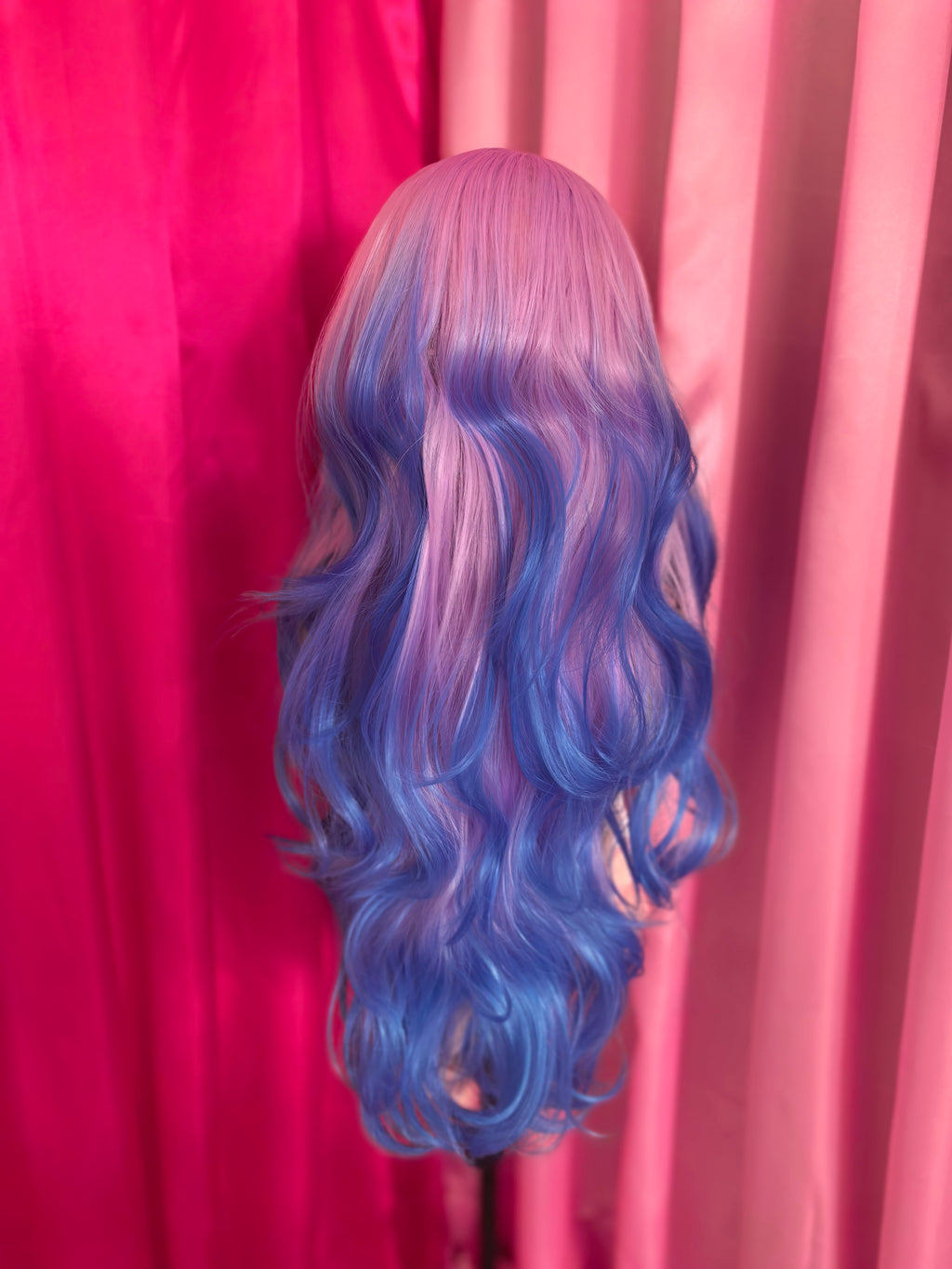 Gradient Blue Long Curly Big Wave Wig, Purple Pink to Blue Ombre, European & American Highlight, Women's Full Wig