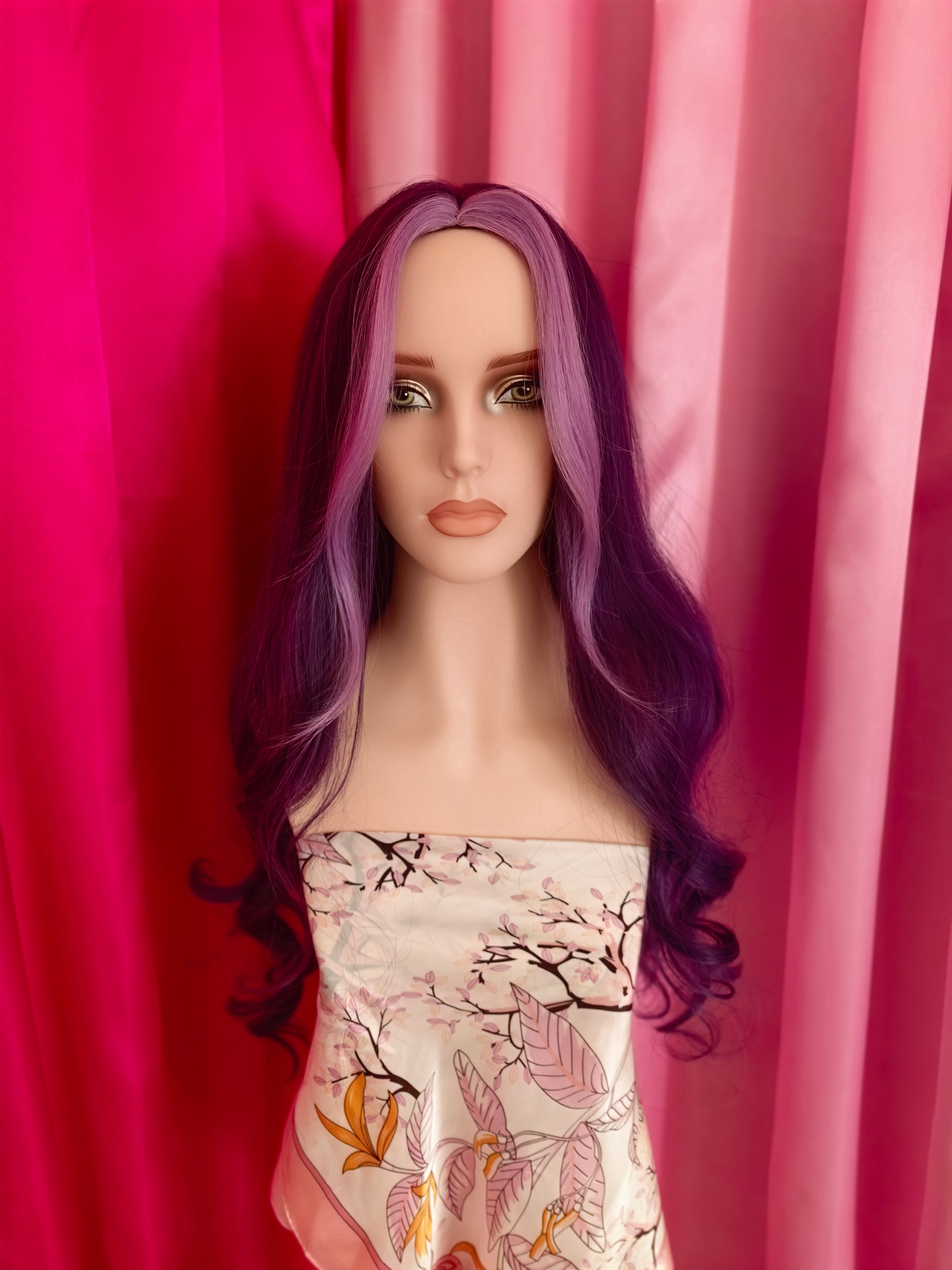 Women's Big Wave Wig, Highlight Purple Long Curly Hair, Roland Purple, Synthetic Full Machine Made Wig