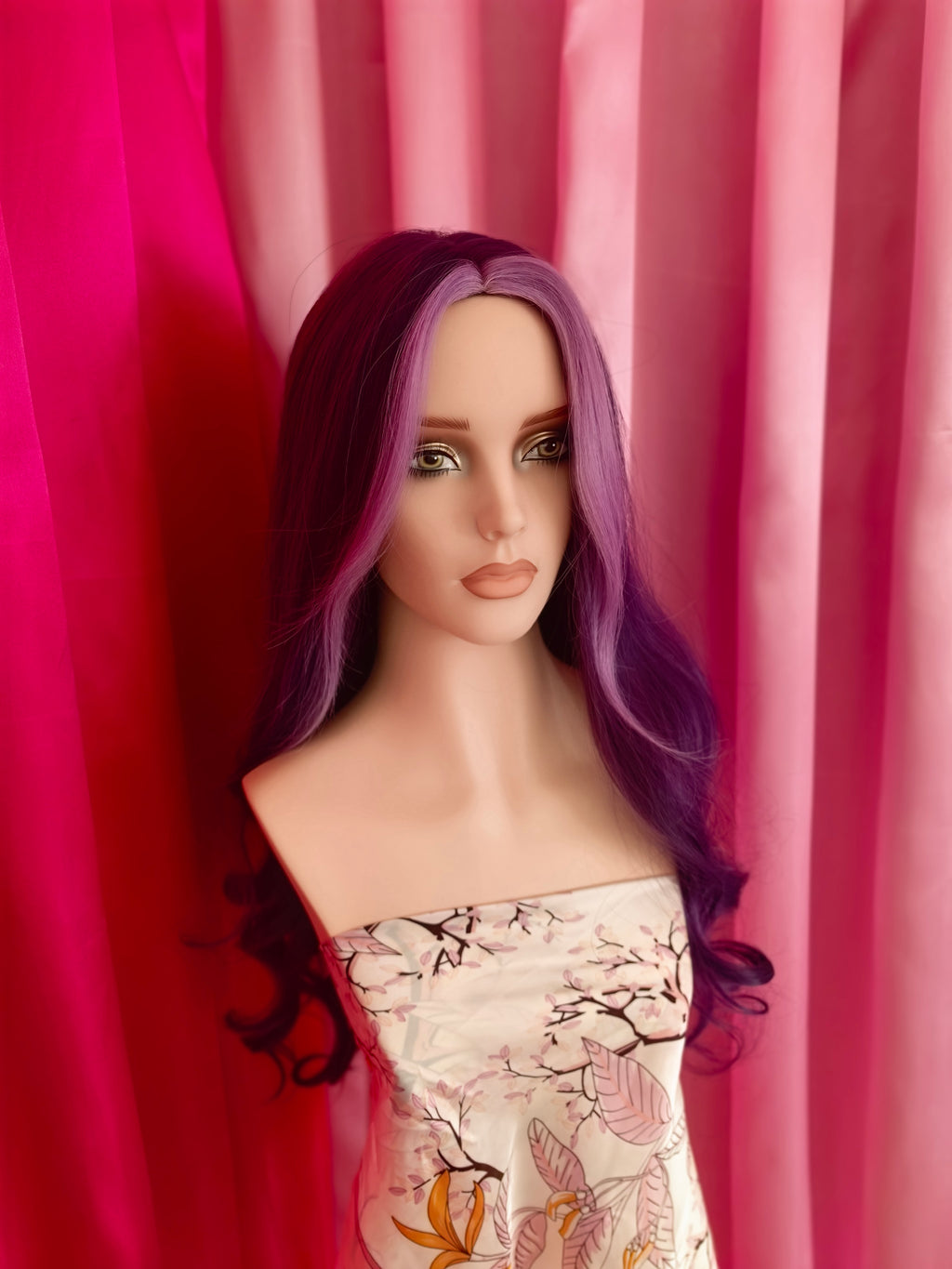 Women's Big Wave Wig, Highlight Purple Long Curly Hair, Roland Purple, Synthetic Full Machine Made Wig