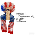 World Cup National Flag Color Afro Wig Fan Set with Scarf & Glasses, National Team Fan Kit