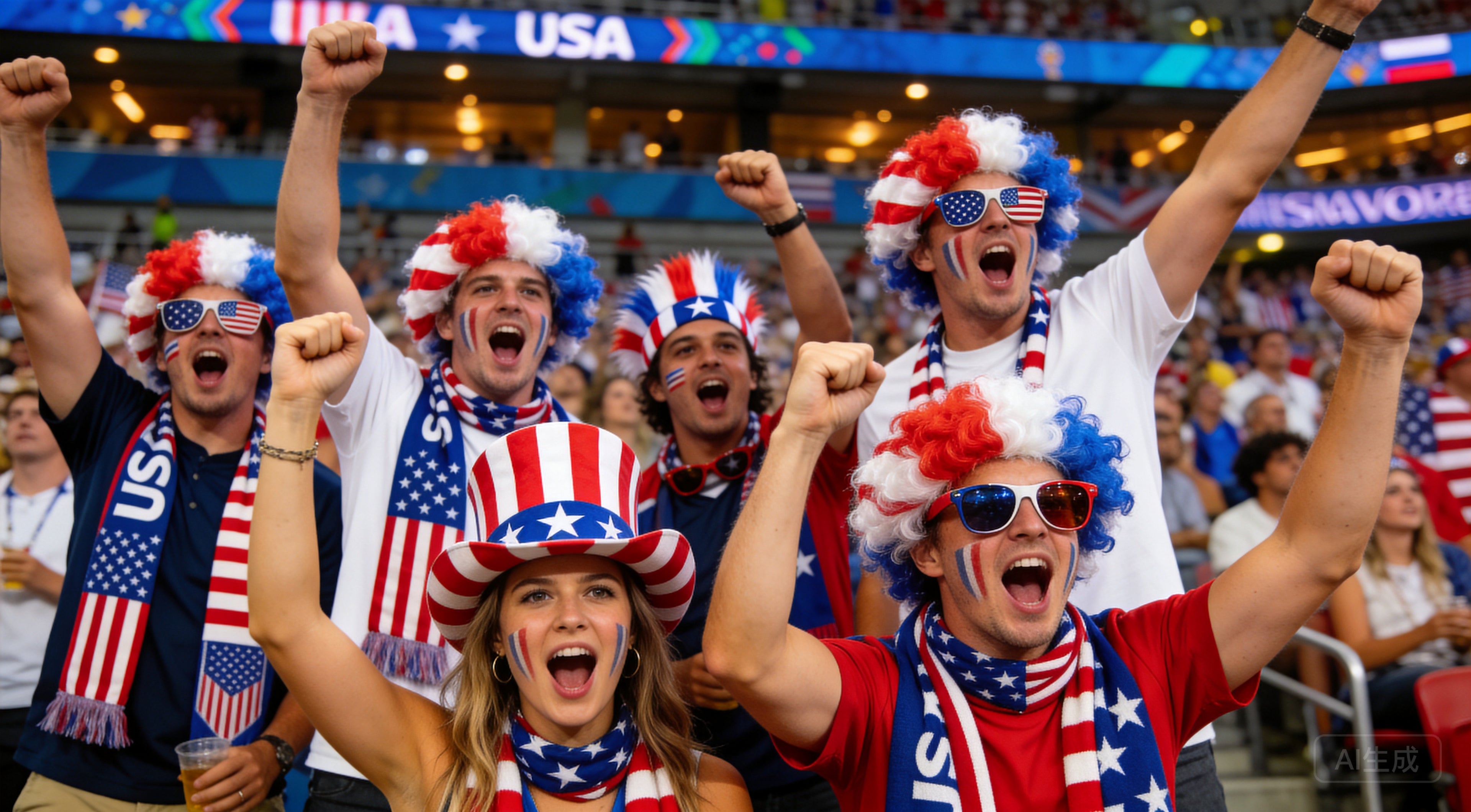 World Cup National Flag Color Afro Wig Fan Set with Scarf & Glasses, National Team Fan Kit