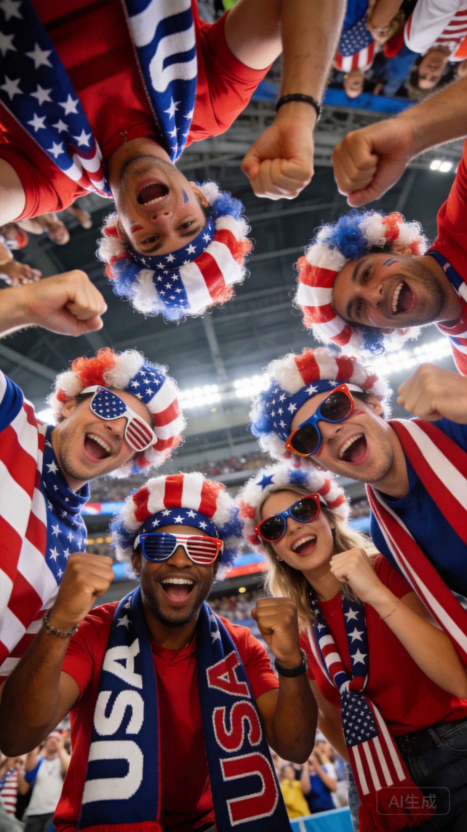 World Cup National Flag Color Afro Wig Fan Set with Scarf & Glasses, National Team Fan Kit